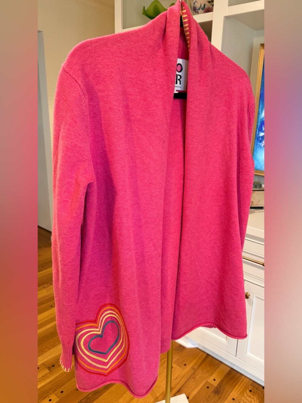 Kerri Rosenthal XOKR Heart Cardigan Pink Rainbow Stitch Open Front Sweater Small - Picture 12 of 12